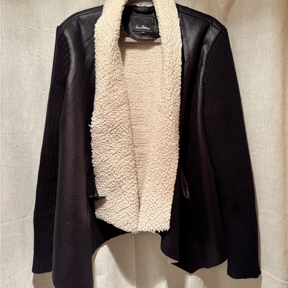 Sam Edelman Black and Cream Teddy Jacket with Waterfall Design - Picture 2 of 8